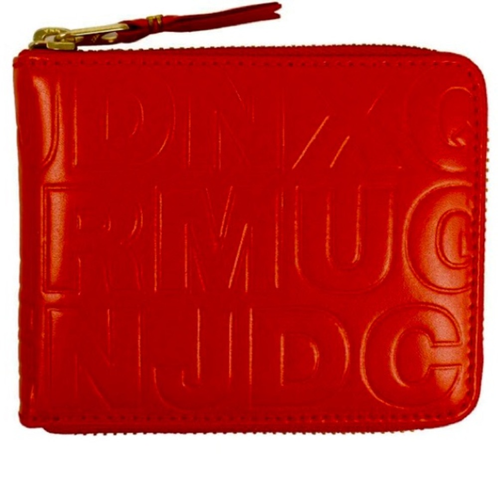 Comme Des Garcons Leather Letter Embossed Red Wallet